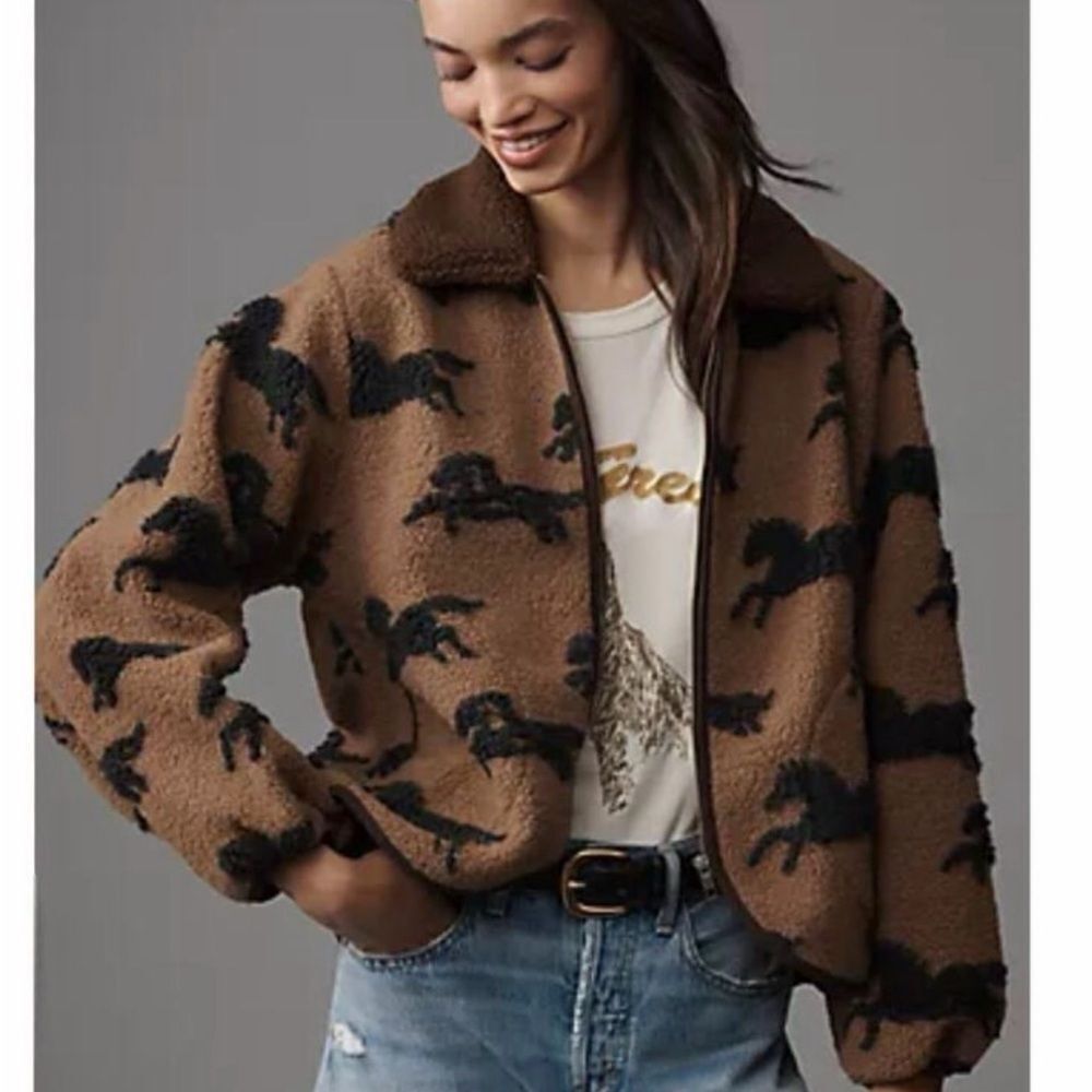 THE GREAT. Brown and Black Teddy Jacket